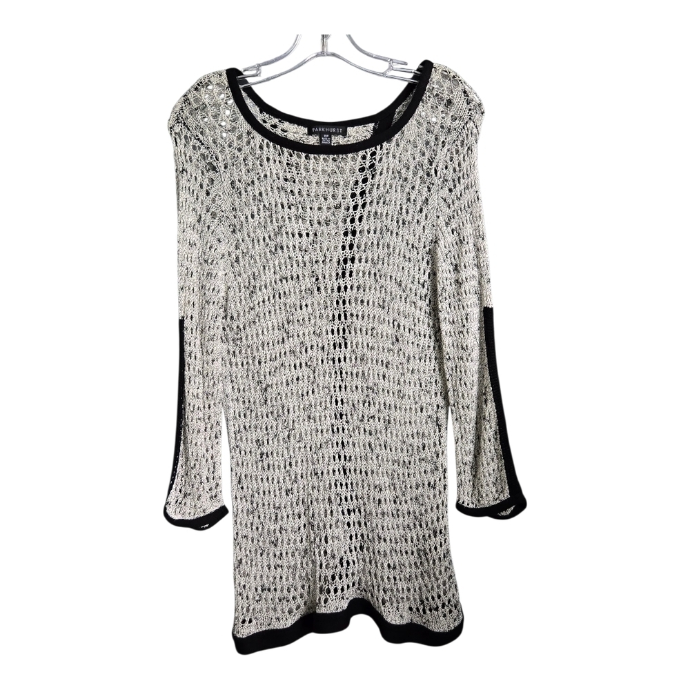 Parkhurst Black and White Crew Neck Sweater with Textured Knit, Medium